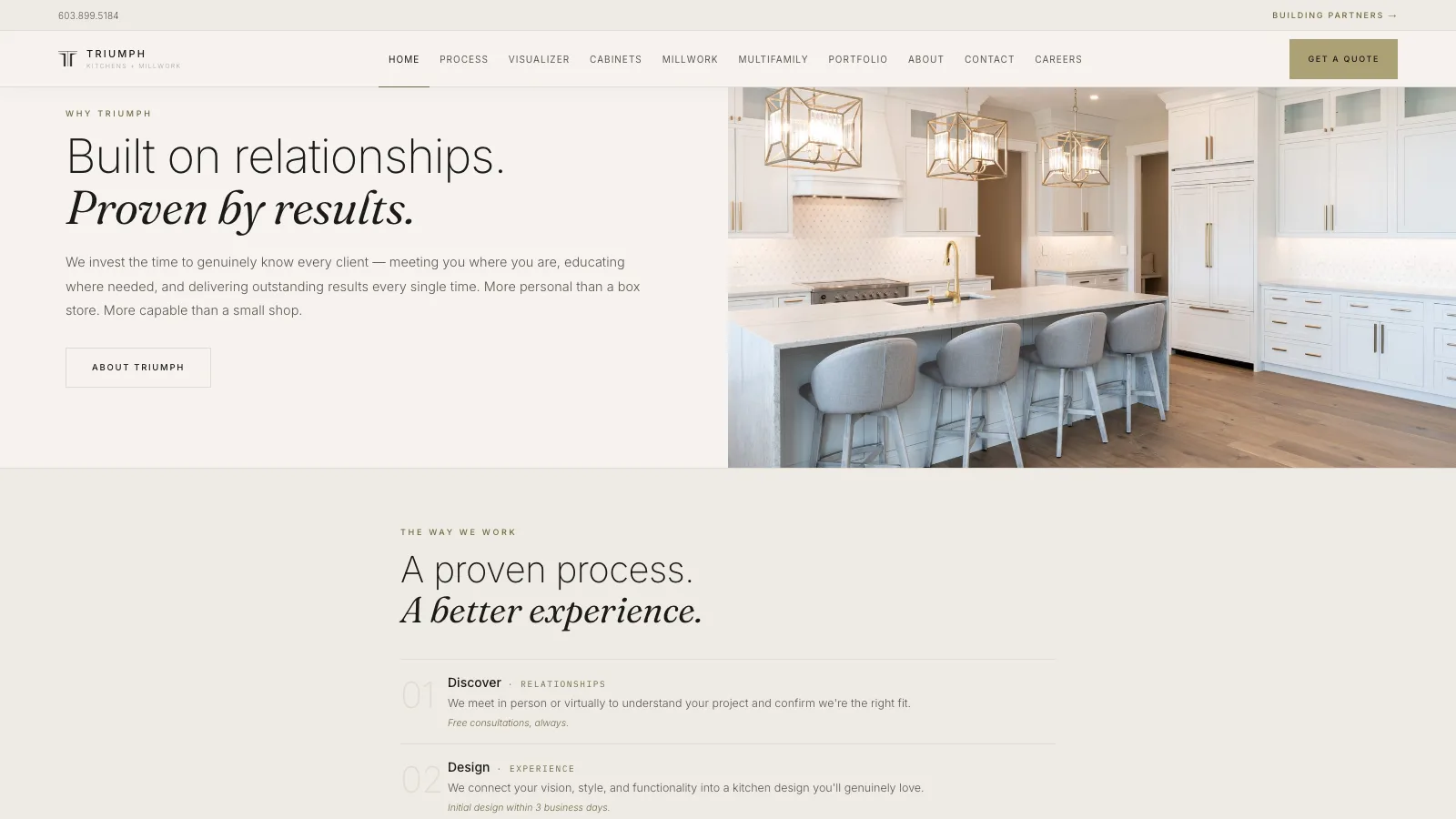 Triumph Kitchens + Millwork — why Triumph and process sections